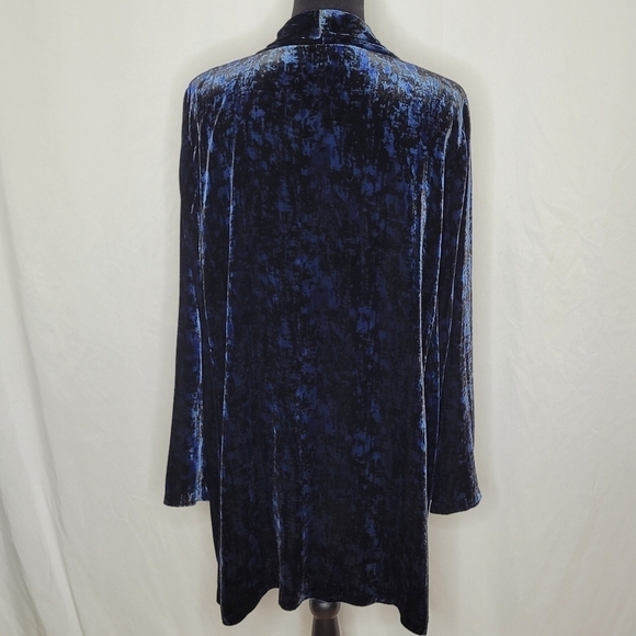 Eileen Fisher Midnight Blue Black Velvet Open Front Shawl Collar Jacket - Sz XL - Picture 7 of 13